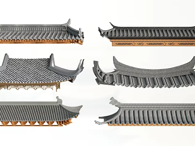 Traditional Chinese Roof Components with Various Tiles Eaves and Architectural Details 3d model