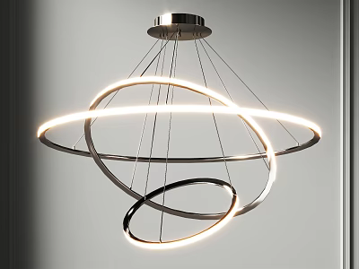 Modern Minimalist Metallic Chandelier With Circular Ring Illuminated LED Light 3d model