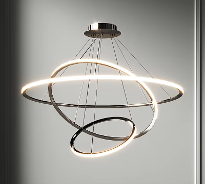 Modern Minimalist Metallic Chandelier With Circular Ring Illuminated LED Light 3d model