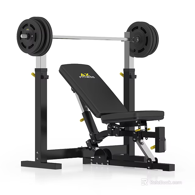 Adjustable Weight Bench Press Station with Barbell and Weight Plates for Home Gym Workouts 3d model 