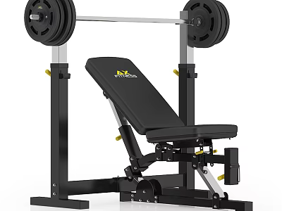 Adjustable Weight Bench Press Station with Barbell and Weight Plates for Home Gym Workouts 3d model