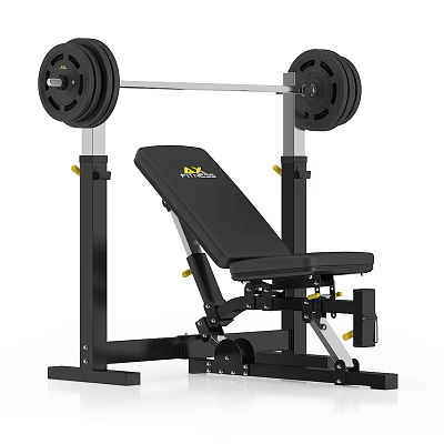 Adjustable Weight Bench Press Station with Barbell and Weight Plates for Home Gym Workouts 3d model