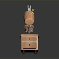 Game And Movie Character With Mechanical Arm Wooden Block Apple Leaf And Small Cabinet