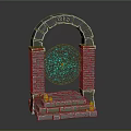 Ancient Stone Archway Scene Component With Mystical Blue Particle Effect Stone Steps And Burning Torches