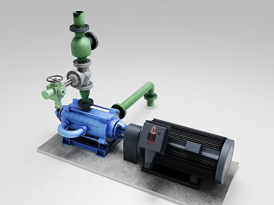 Heavy Duty Industrial Equipment With Blue Pump Green Valves Pipes And Black Motor 3d model