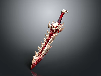 Ornate Fantasy Sword With Blood Red Blade Skull Hilt And Spiked Design 3d model