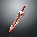 Ornate Fantasy Sword With Blood Red Blade Skull Hilt And Spiked Design