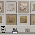 Traditional Chinese Paintings Wall Art With Decorative Vases Stone Figurines And Potted Plant
