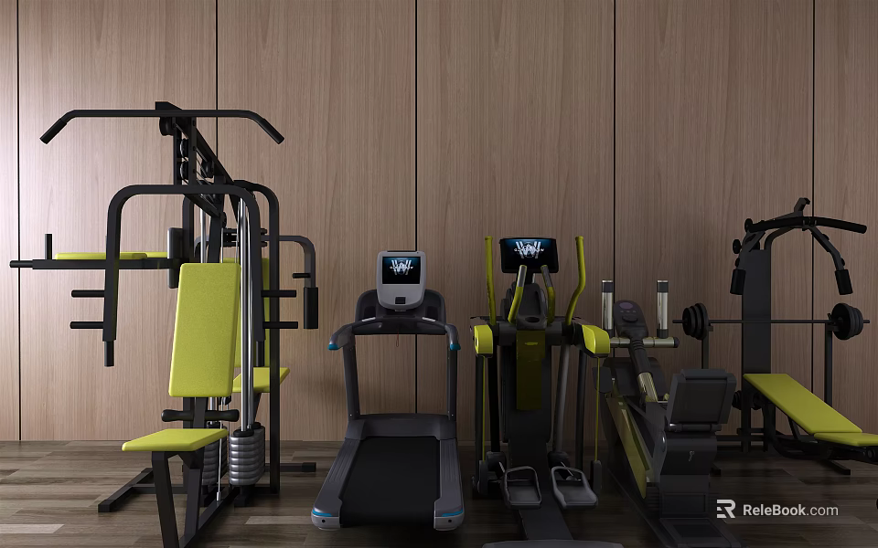 Fitness Equipment Setup In Modern Gym With Treadmill And Strength Machines 3d model 