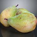 Three Fresh Ripe Pears Greenish Yellow with Red Spots on Dark Background