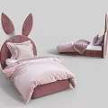 Cute Kids Bed With Rabbit Ear Headboard Pink Purple Bedding And Bow Decor