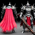 Medieval Men in Spiked Armor with Red Cape and Chain Weapon Design