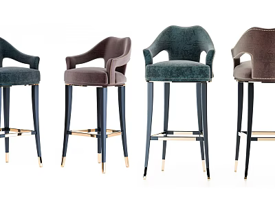 Modern Upholstered Bar Stools With Metal Legs In Various Colors 3d model