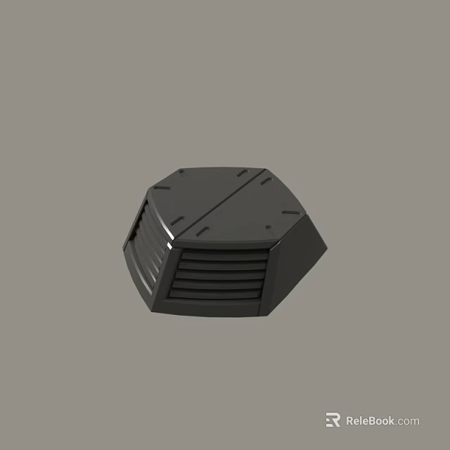 Black Hexagonal Industrial Component Featuring Ventilation Grille And Angular Design 3d model 