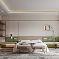 Modern Hotel Room Interior Design With Comfortable Bed Decorative Painting Green Plants And Soft Lighting