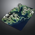 Detailed 3D Topographic Model Featuring Mountains And Lakes On Deep Blue Background
