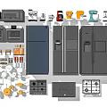 Essential Modern Kitchen Appliances Including Refrigerators Microwaves Ovens Coffee Makers And Cookware
