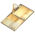 Modern Stainless Steel Kitchen Sink With Double Bowl Dish Rack And Faucet