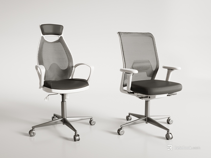 Modern Office Chair With Mesh Back Black Seat White Armrests And Silver Base 3d model 