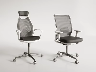 Modern Office Chair With Mesh Back Black Seat White Armrests And Silver Base 3d model
