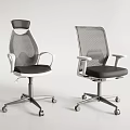 Modern Office Chair With Mesh Back Black Seat White Armrests And Silver Base