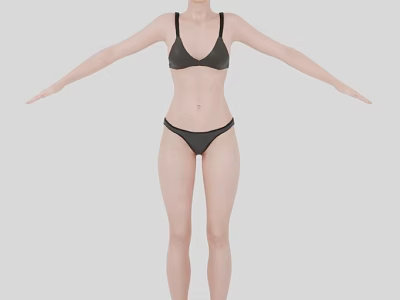 Woman In Black Bikini Standing With Arms Outstretched Full Body View 3d model