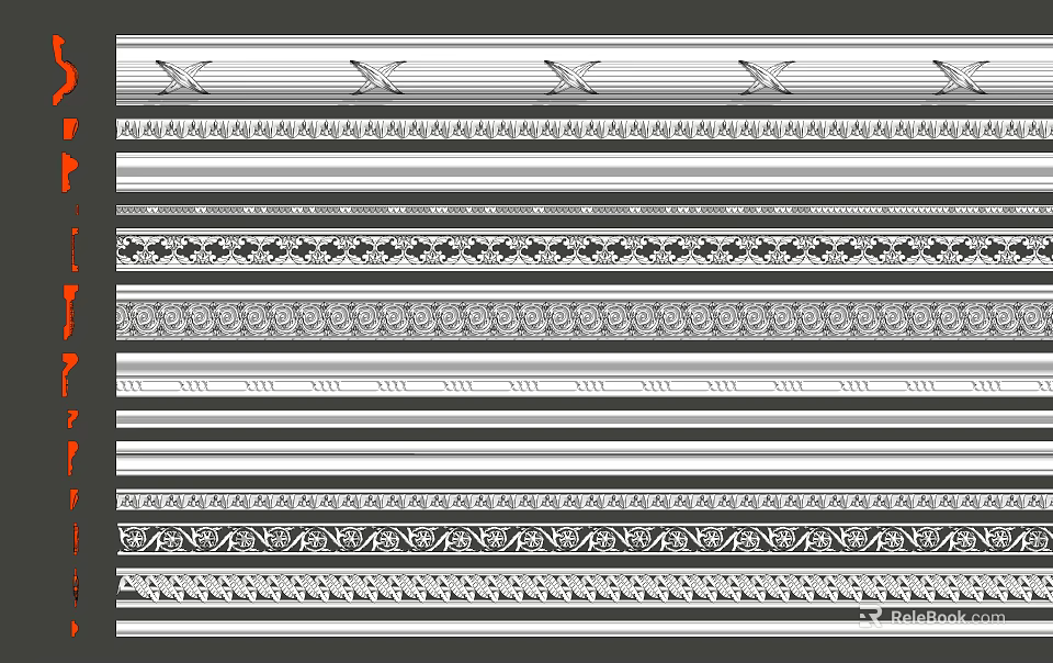 Various Interior Decorative Crown Molding Styles With Intricate Patterns And Designs 3d model 