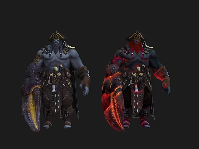 Game Movie Characters with Blue Red Skin Large Claws and Armored Outfits 3d model