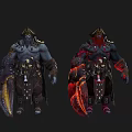 Game Movie Characters with Blue Red Skin Large Claws and Armored Outfits