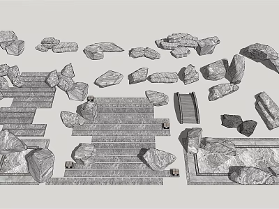 Natural Stone And Wood Materials For Garden Steps Slabs And Pathway Design 3d model