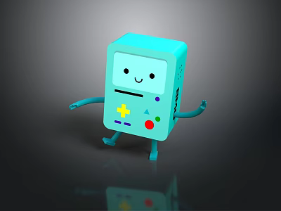 Cute Blue Cartoon Game Console With Smiling Face Arms Legs And Colorful Buttons 3d model