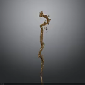 Golden Dragon Sculpture In Twisted Shape With Vertical Placement And Dark Background