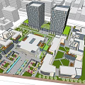 Modern Twin Office Building Complex With Green Spaces And Plaza Landscaping