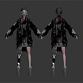 Two Cybernetic Characters In Black Leather Coats With Mechanical Limbs Holding Hands