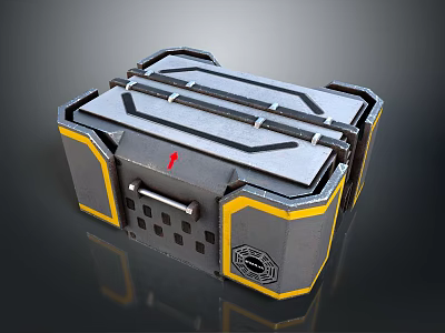 Modern Gray And Yellow Storage Box With Geometric Lines Handle And Decorative Panels 3d model