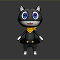 Cute Cartoon Cat Character With Big Blue Eyes Black Body White Ears And Yellow Scarf