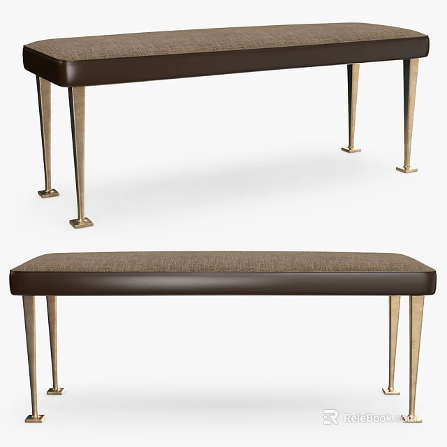 Modern Dark Brown Sofa Bench With Upholstered Seat And Sturdy Metal Legs 3d model 