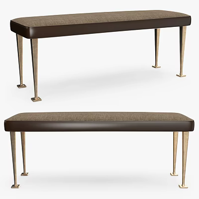 Modern Dark Brown Sofa Bench With Upholstered Seat And Sturdy Metal Legs 3d model