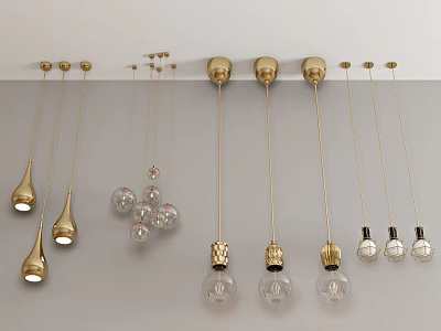Modern Decorative Pendant Lights With Golden Frames And Glass Shades Various Styles 3d model