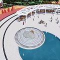 Lush Green Park Landscape With Basketball Court Amphitheater Water Pools And Walking Paths