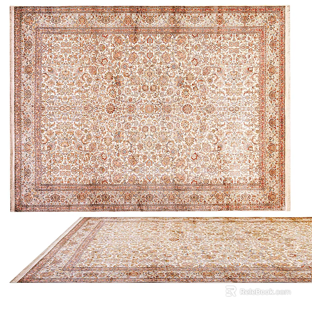 Traditional Square Carpet Featuring Intricate Pattern And Warm Beige Brown Tones 3d model