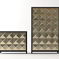 Modern Decorative Cabinets With Geometric Diamond Patterns Black Frames And Gold Panels 3d model