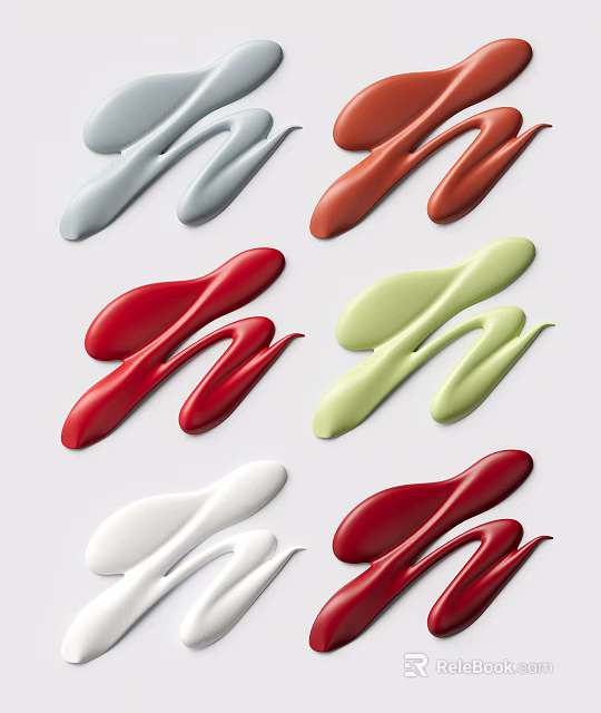 Vibrant Colorful Paint Samples in Flowing Liquid Forms for Home Decor Design 3d model 