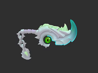 Mystical Axe Weapon With Green Glowing Eye White And Blue Bone Structure 3d model