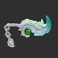 Mystical Axe Weapon With Green Glowing Eye White And Blue Bone Structure