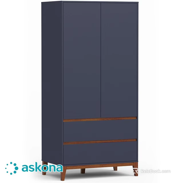 Modern Navy Blue Chest of Drawers With Wooden Accents And Sleek Design 3d model 