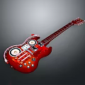 Red Electric Guitar With Two Circular Speakers And Control Knobs For Home Use
