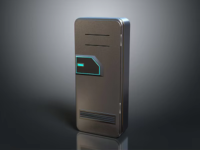Sleek Dark Gray Metallic Mini PC Featuring Blue Light Rectangular Panel And Ventilation Grilles 3d model