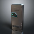 Sleek Dark Gray Metallic Mini PC Featuring Blue Light Rectangular Panel And Ventilation Grilles