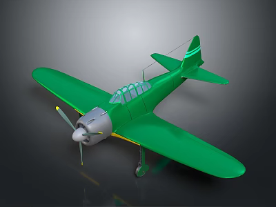Green Airplane Model Classic Design With Single Propeller Engine And Yellow Accents 3d model